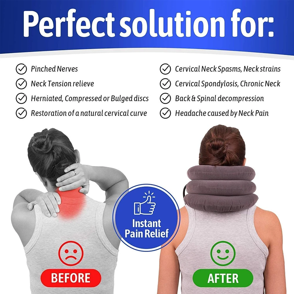 Neck Stretcher Cervical Traction Device Home Pain Treatment, Inflatable Spinal Decompression Collar Muscle Strain Injury Relief