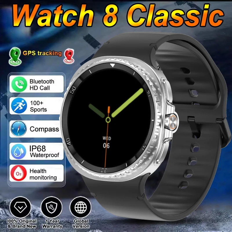 

2025 Новинка для Galaxy Watch 8 Классические Смарт-часы Мужские GPS NFC 47 мм AMOLED Bluetooth Вызов Фитнес Спортивный трекер Здоровье Смарт-часы