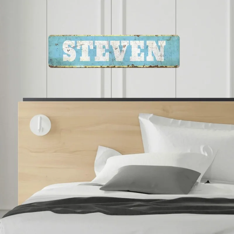 Panel Metálico Vintage "STEVEN", Mural Artístico Rústico con Letras Envejecidas, Impermeable y Resistente al Polvo