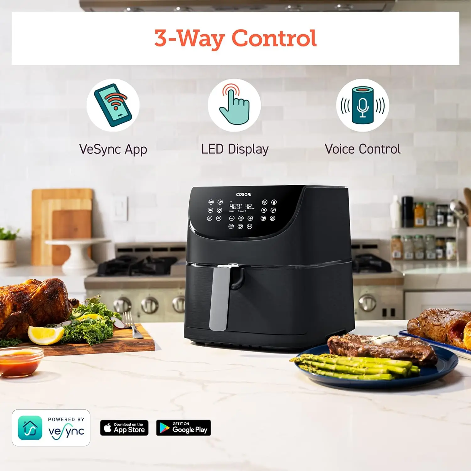 مقلاة هوائية ذكية مع تحكم بشاشة تعمل باللمس ، محمصة ، طباخ وكتاب طهي ، تطبيق ، 5.8 طن برو جين ، كتاب طهي الوصفات ، فرن + وصفة عبر الإنترنت ، 11 في 1