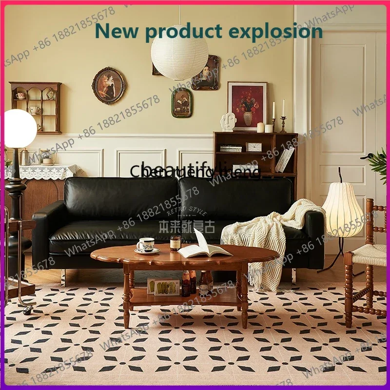 K182  Retro sofa living room modern simple double medieval sofa straight row French technology cloth triple