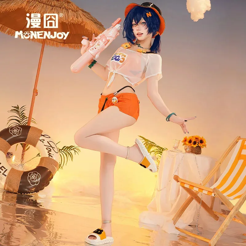 LQGame Zenless Zone Zero Belle Cosplay disfraz peluca traje de baño sombrero verano traje de baño pendientes sombreros Phaethon Wise fiesta de Halloween