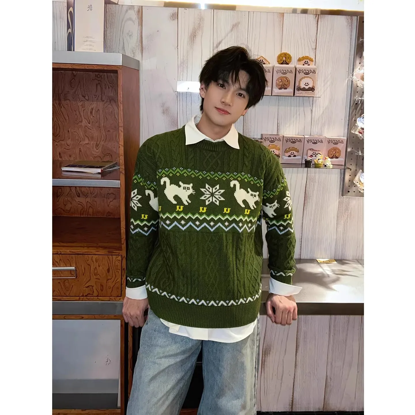 

Утепленный вязаный свитер для мужчин, зимний, повседневный, парный, свободного кроя, с длинным рукавом, круглым вырезом, теплый