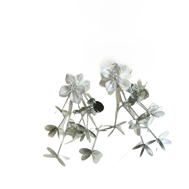 

Exaggerated shell flower pearl long earrings women's summer fashion atmospheric sequined fringed earrings