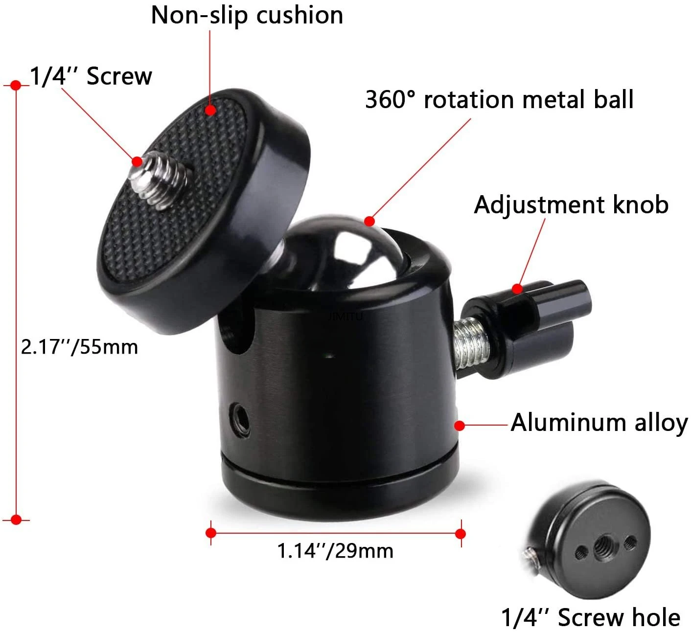 ボールヘッド三脚マウント、360回転、デジタル一眼レフカメラ一脚、ビデオカメラライトスタンド、ベースアダプタ、1/4"