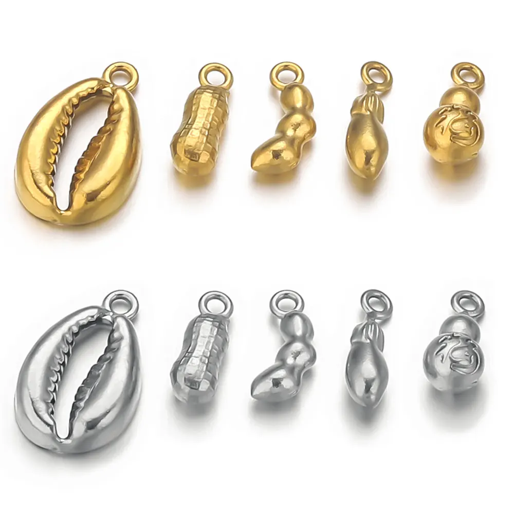 20pcs Stainless Steel Gourd Shell Peanut Pepper Small Charms Gold-plated DIY Necklace Bracelet Jewelry Making Material Wholesale