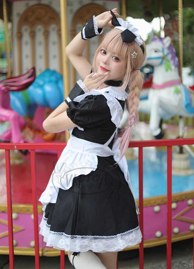 Lolita Maid French Maid Dress para Mulheres e Meninas, Amine Cosplay Costume, Cute Waitress, Black Party Stage Costumes, S-5XL Tamanhos