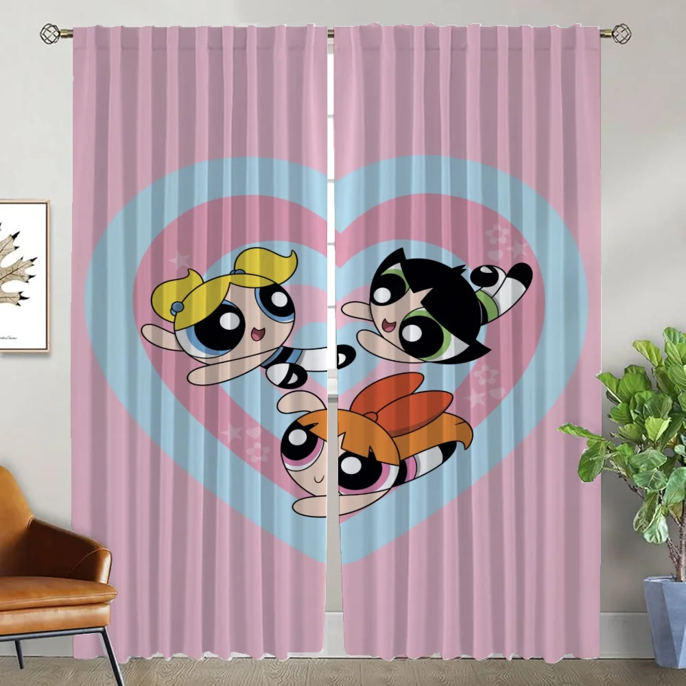 Blackout Curtain for Room 2 Panel The Powerpuff Girles Anti-mosquito Curtains Shades Halloween Decoration Tulle for Bedroom Home