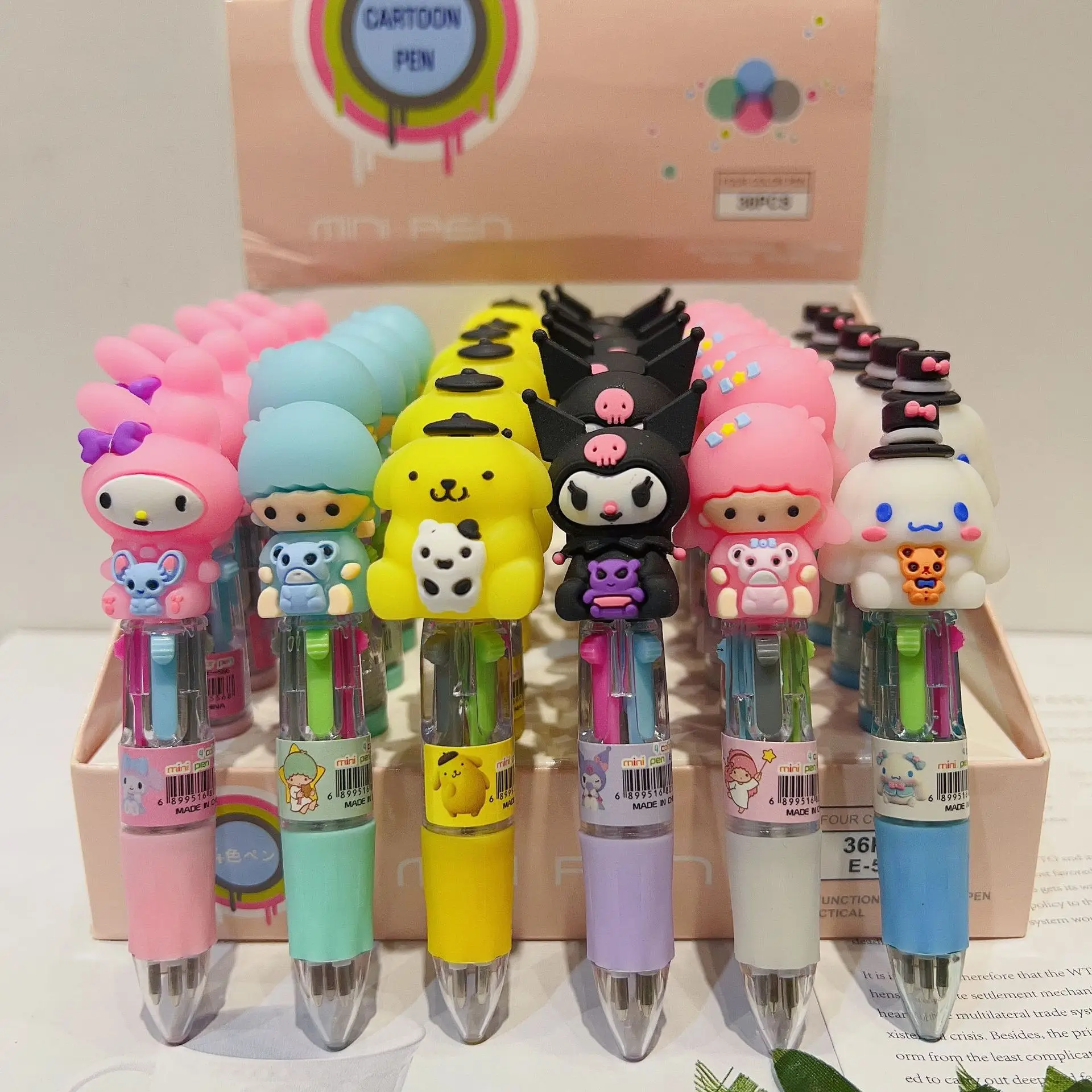 36pcs Sanrio Ballpoint Pen Kawaii Melody Cinnamoroll Kuromi Multicolor Rollerball Pen Ballpen School Writing Supplies Stationery