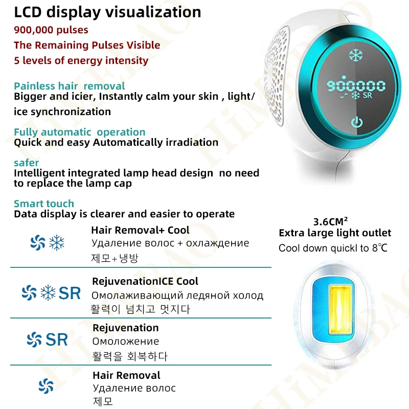 جهاز إزالة الشعر بالليزر من Ice IPL جهاز إزالة الشعر الكهربائي عقد دائم للمنزل 900000 ومضات مزيل شعر الجسم بالكامل للرجال والنساء