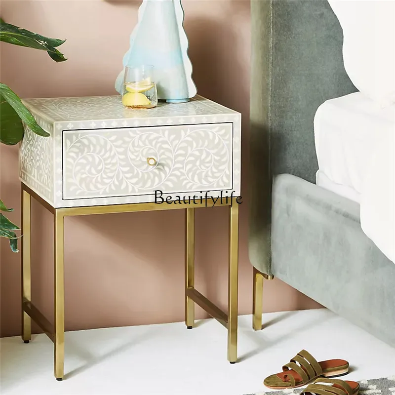 

French light luxury hand-painted bedside table modern simple fashion flower spread locker