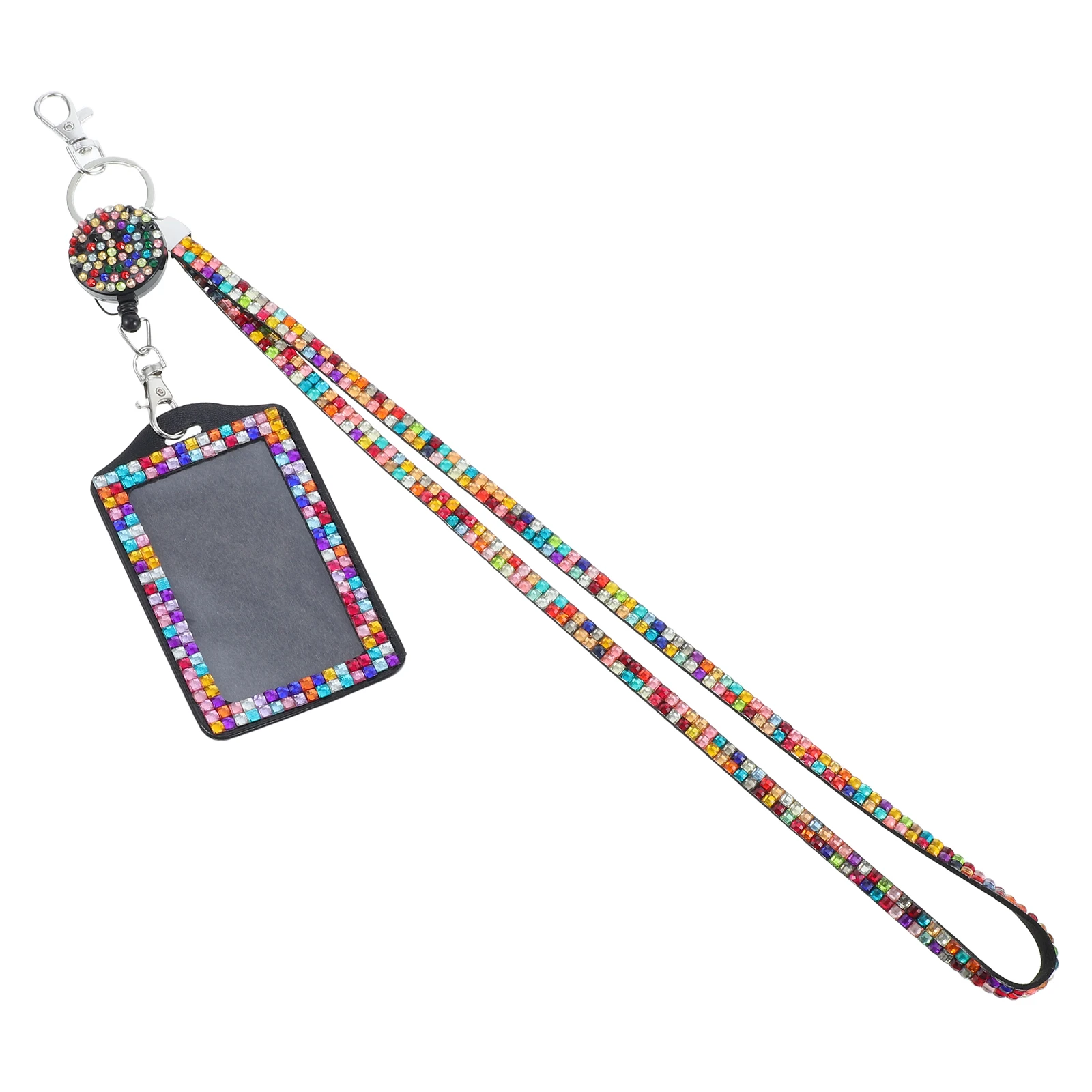 

Crystal Rhinestone Lanyard Id Badge Holder Card Sleeve Hanging Rope Staff Protector Retractable Necklace Teacher Student Office