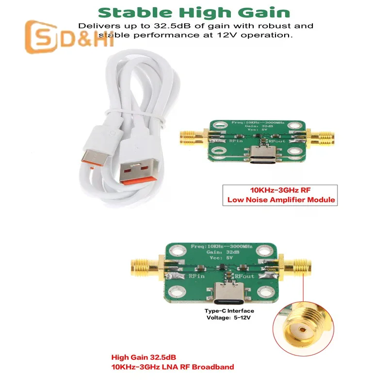 1pcs NEW 10KHz-3GHz RF Low Noise Amplifier Module Medium Power LNA RF Broadband High Gain 32.5dB Signal Power Amplifier Board