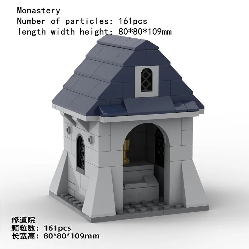 Medieval Castle Monastery Model Streetview In Blocks Knight Figures City Wall Tower Gate Weapon Building Blocks Moc Kids Toys