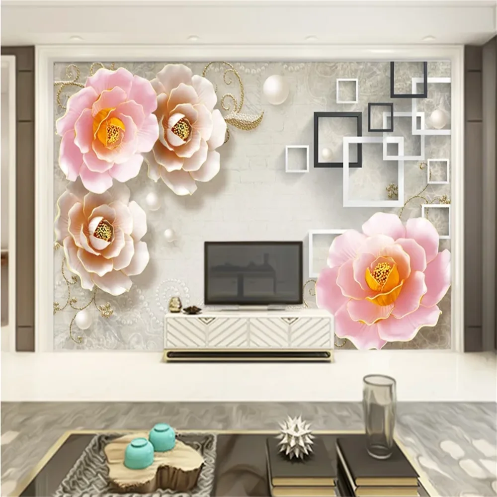 Custom photo wall paper Home and rich jade carving peony lily wallpaper for living room mural 3d wall painting murals Stickers