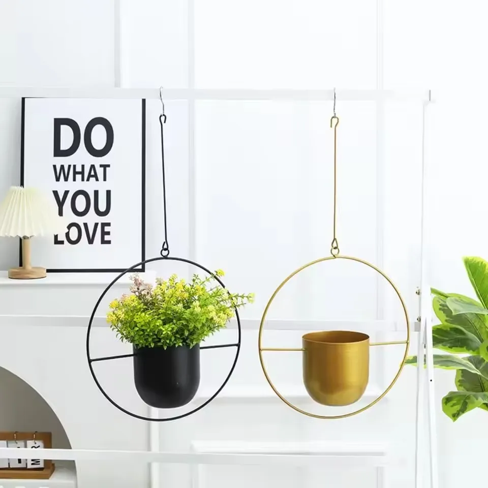Creative Iron Plant Hanging Basket with Hook Modern Succulent Plant Flowerpot Hanging Bucket Simple Plant Pot Home Decoration