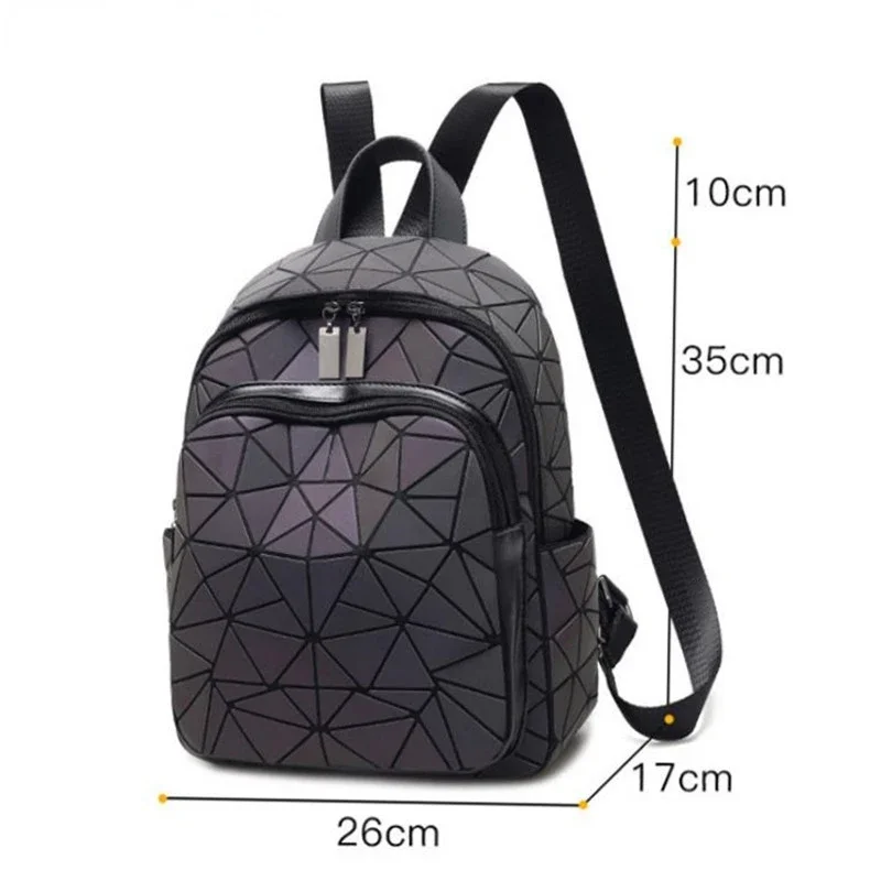 Fashion Women's luminous Backpack PVC holographic geometric School Bags For Teenage Girls Bagpack mochila feminina Travel Should