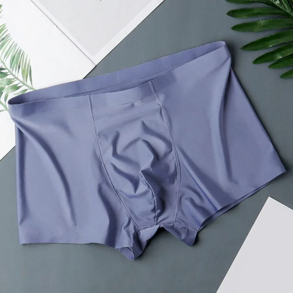 

Mens Sexy Underwear Ice Silk Solid Color Lingerie Boxer Briefs Simple Basic Comfortable Thin Panties Ultra-Thin Underpants