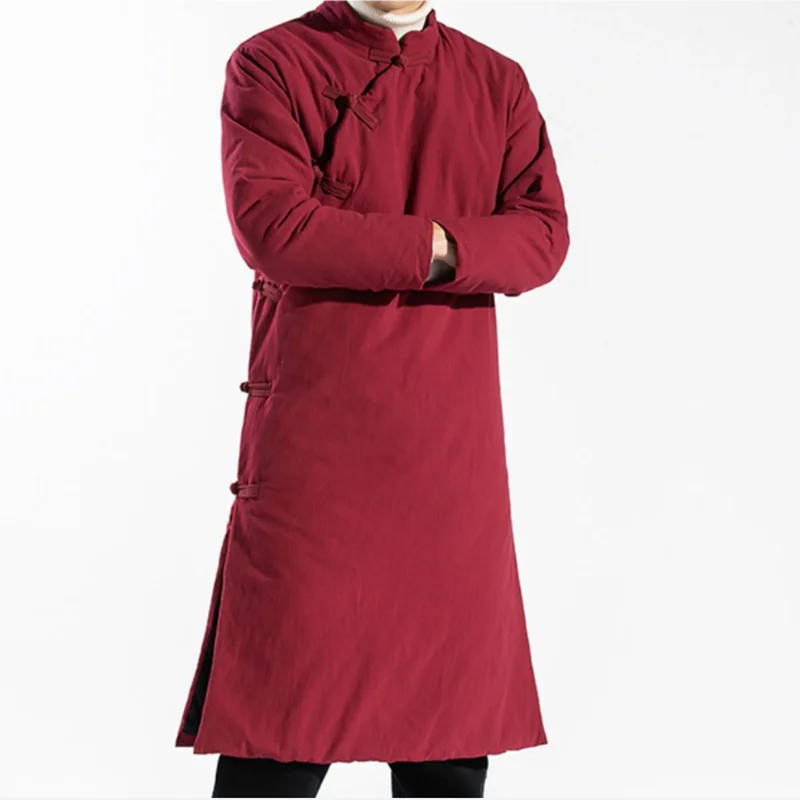 

Traditional Chinese Dress For Men Cheongsam Cotton Linen Long Sleeves For Autumn Winter Thickened Warm Padded Jacket Hanfu