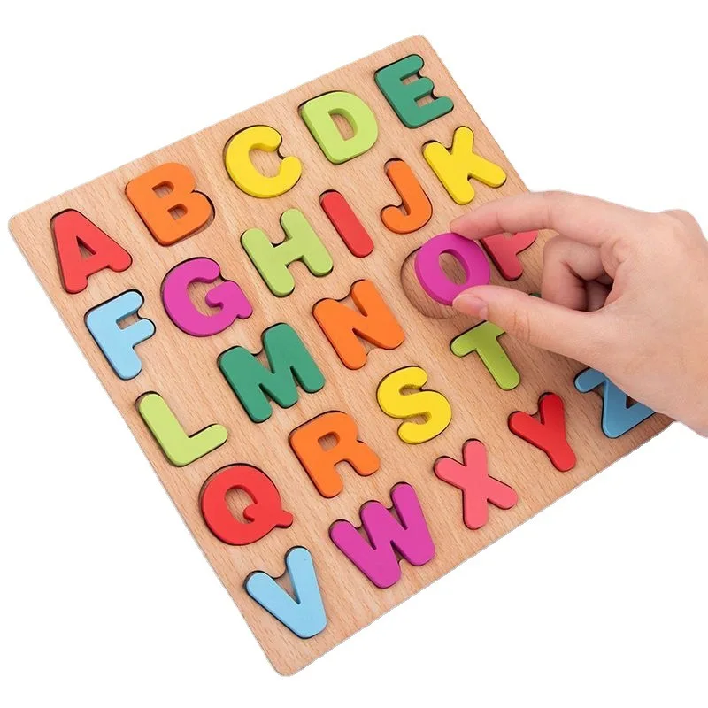 Colorful Alphabet Number Wooden Puzzles Kids Intelligent Matching Game Preschool Children Early Educational Toys