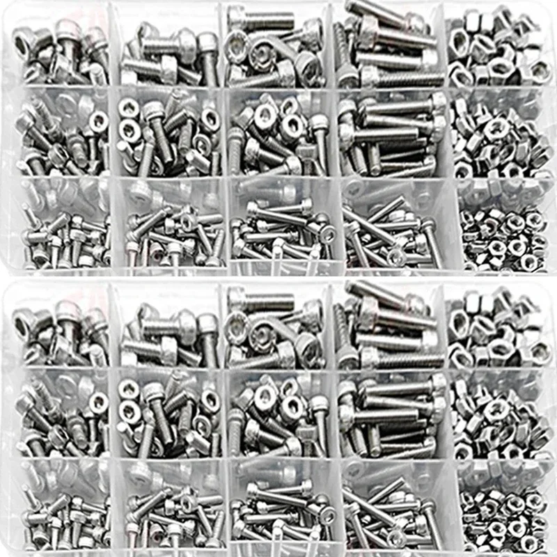 

440pcs 304 Stainless Steel Hex Button Socket Head Cap Screw Hexagon Thread Machine Metric Nut Bolt Assortment Kit Set M3 M4 M5