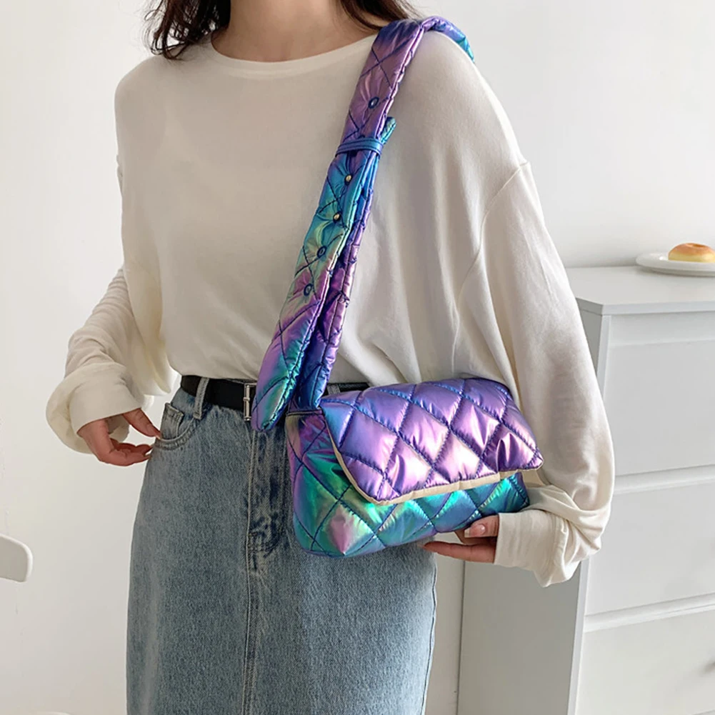 

Quilted Cotton Padded Crossbody Bag Gradient Color Ladies Shoulder Bag Simple Tote Bags For Weekend Vacation Designer Luxury Bag