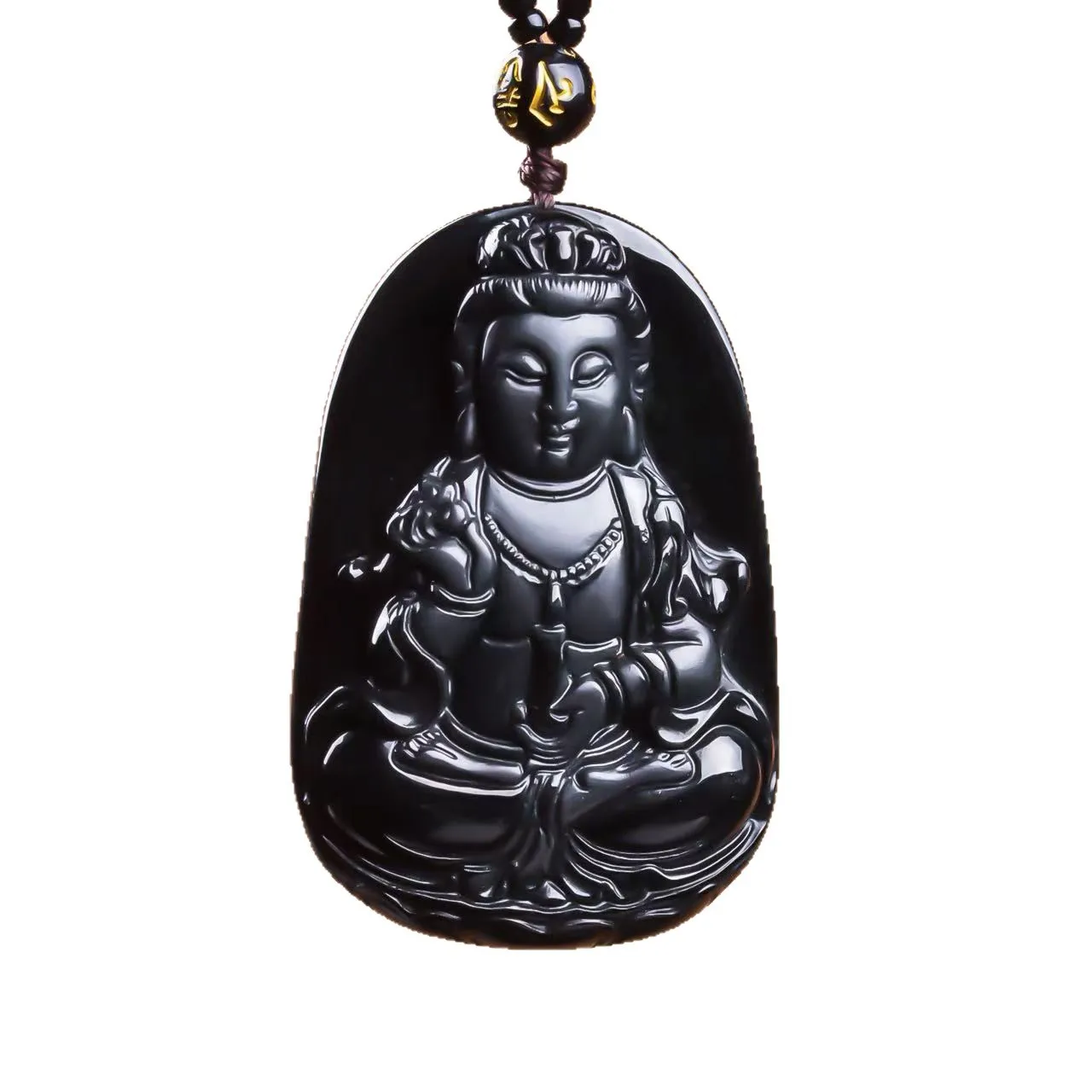 Natural A-grade Ink Emerald Pure Bottle Guanyin Bodhisattva Buddha Statue Jadeite Pendant Ice Seed Pendant Men's Necklace