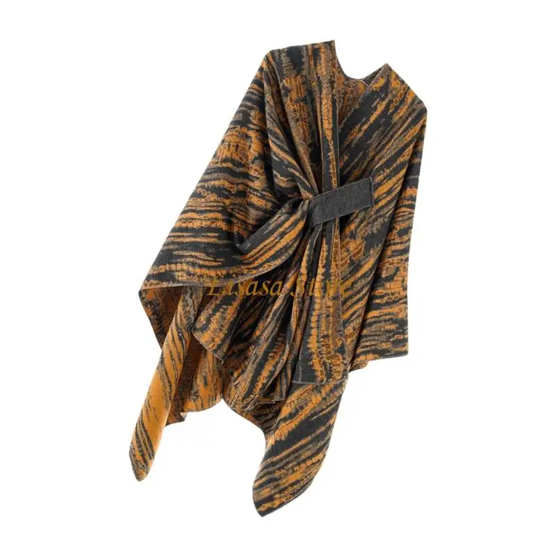 

M6CC High Breathability Capelet Shawl Open Front Design Neck Scarf Animal Pattern Large Size Wrap Thermal Winter Wear