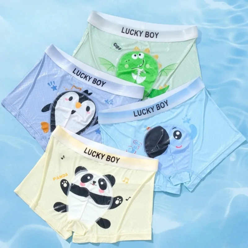 

4PCS Kids Summer Mesh Breathable Panties for Boys Cute Cartoon Print Underwear 3+y Young Children Clothing Soft Comfort Knickers