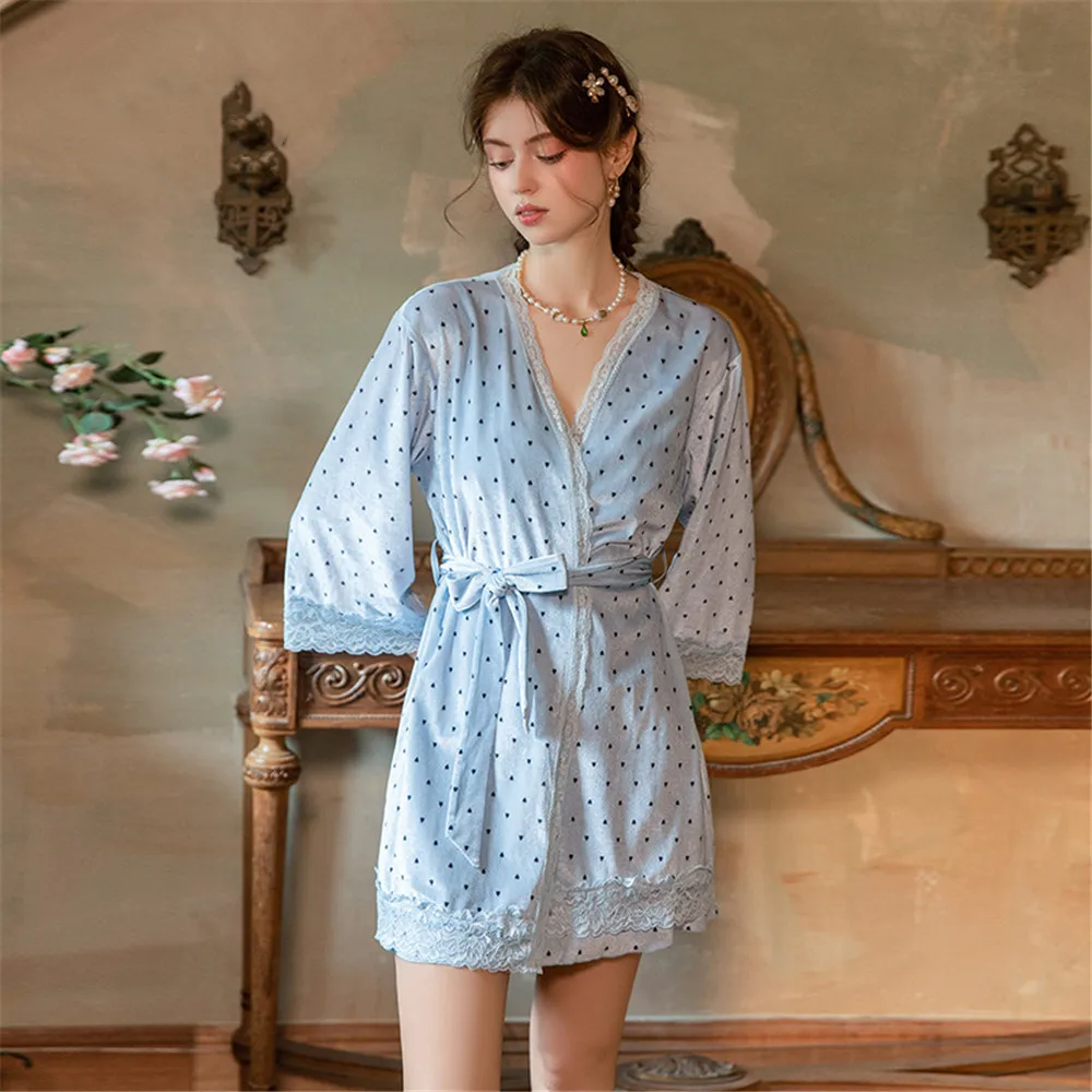 

Lace Suspender Velour Bathrobe Nightdress Loungewear Set Winter Gold Velvet Sexy Women's Sleepwear Robe Nightgown