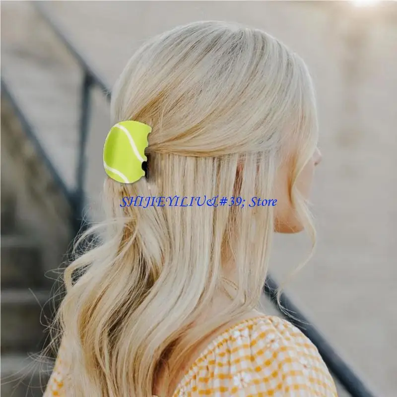 E21F Creative Geometric Hairpin Sporty Tennis Racket Sturdy PVC Construction Barrette For Secure Hold