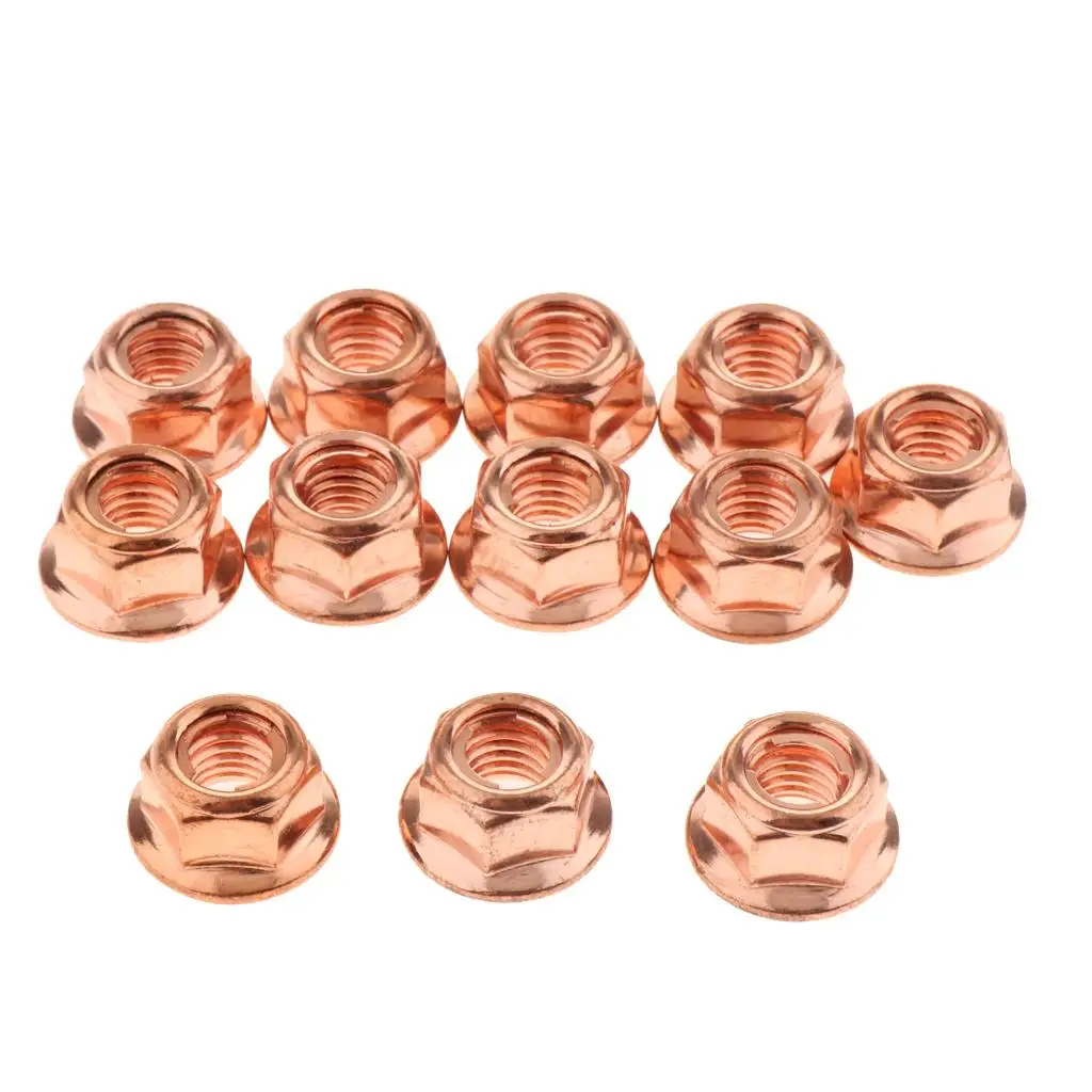 Pack-12 M8 Exhaust Lock Nut Copper Plated Steel 8mm Hex Fits for 3 Series