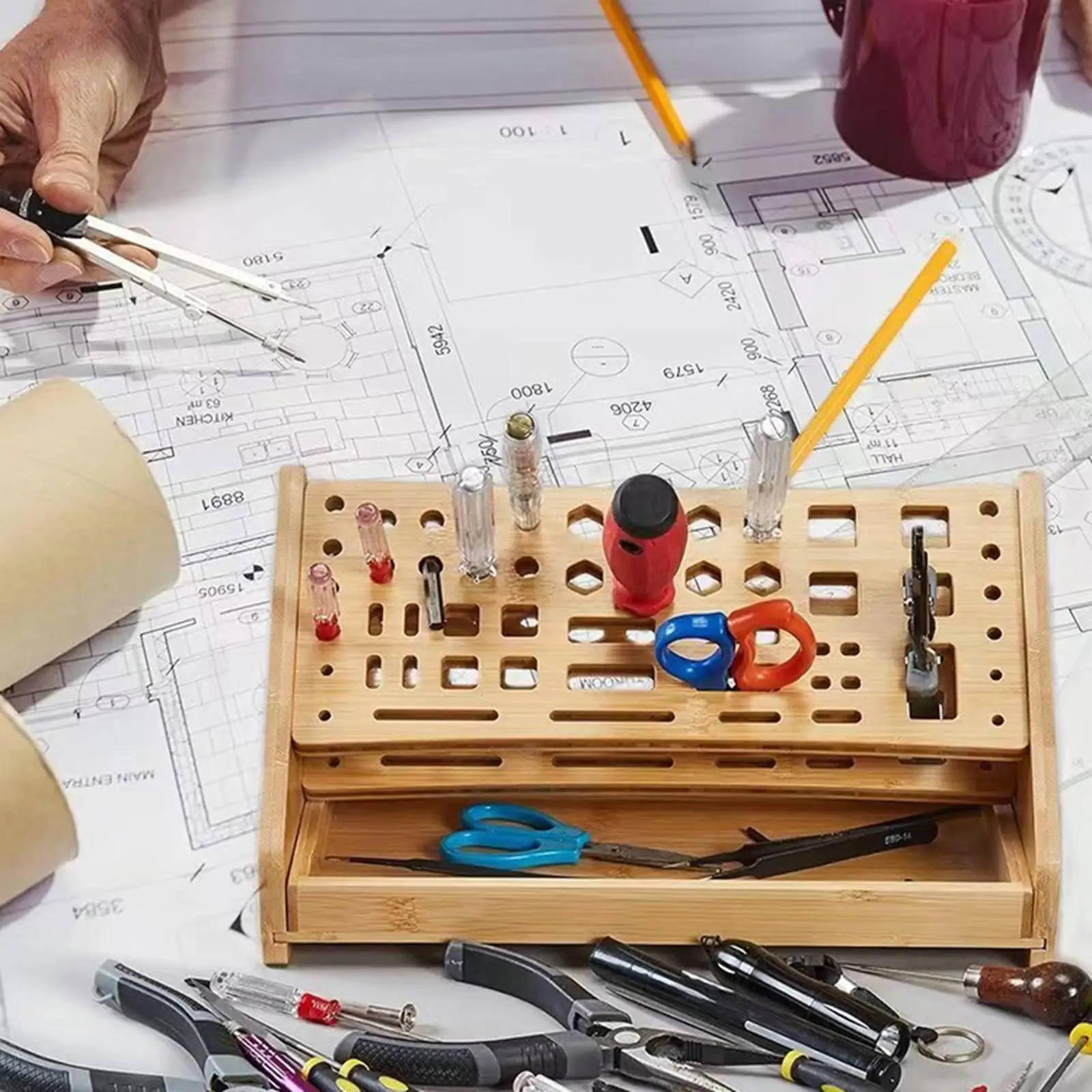

Деревянный органайзер для отверток, стеллаж для хранения, креативный компактный держатель для отверток, органайзер для хранения домашней настольной мастерской