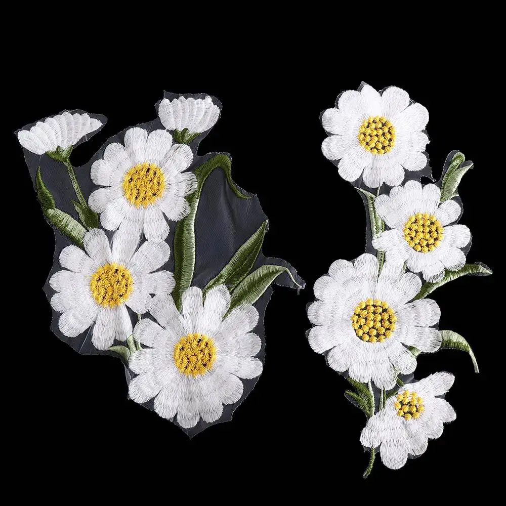 Daisy Flower Embroidered Patches Elegant Exquisite Clothing Applique Clothing Repair Vintage Clothes Patches Sewing