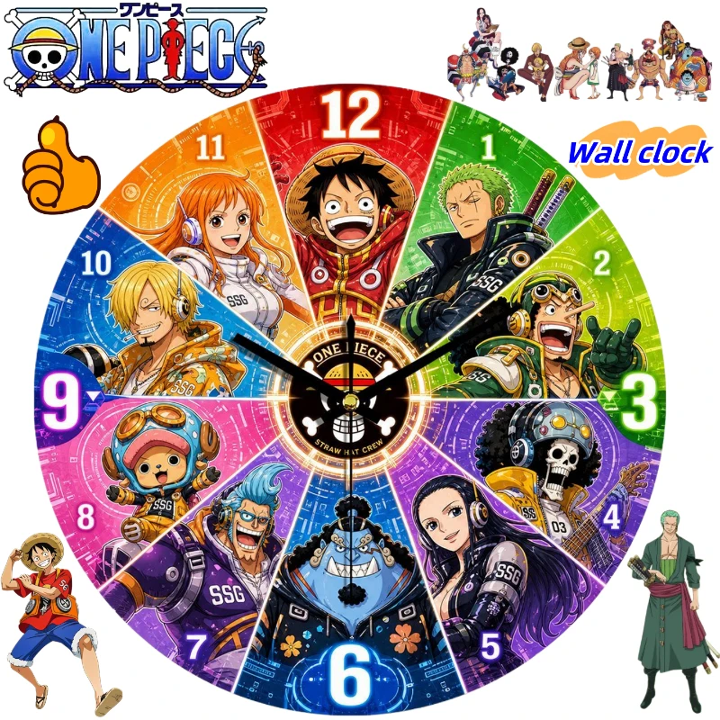 One Piece Monkey D. Luffy Nami Sanji Cartoon Niedliche Uhr für Wohnzimmer Esszimmer Schlafzimmer Wanddekoration Hängeuhr – Detail 1