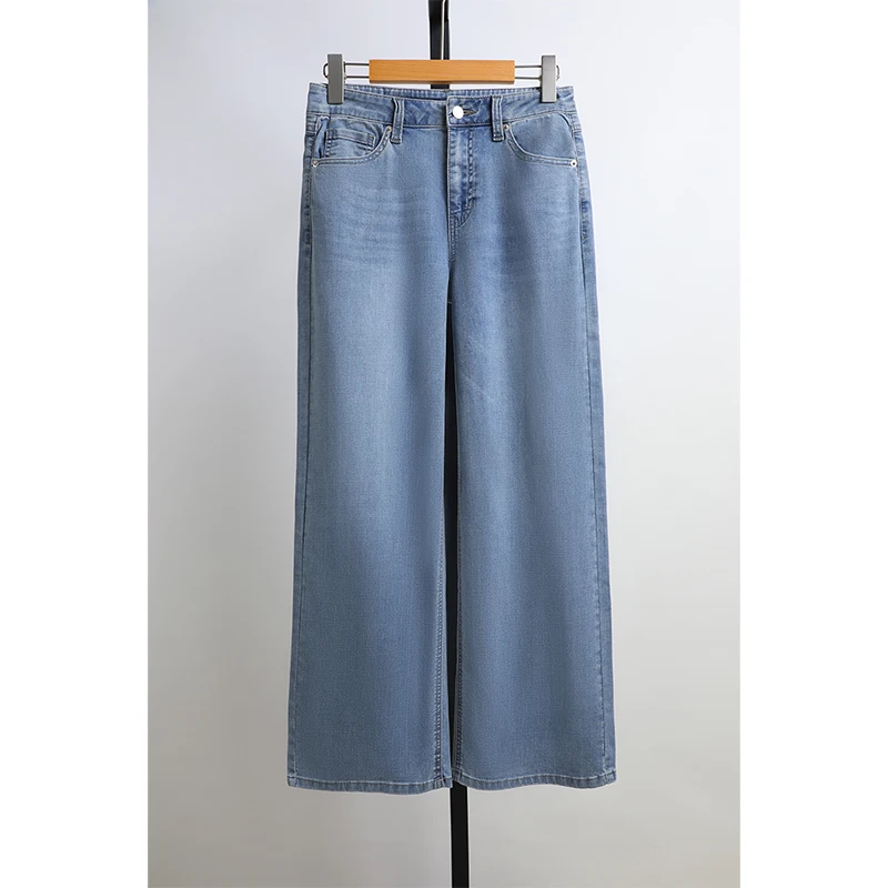 

Mid-Rise Casual Straight Leg Jeans Women's Summer New Fashion Blue Denim Pants High Elasticity Breathable Soft Fabric