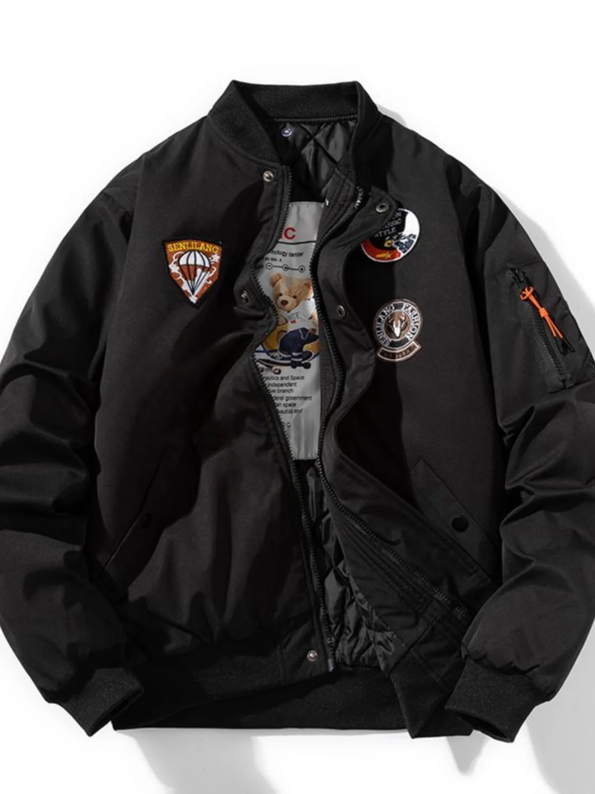 

Autumn Winter Thiened Men's Baseball Cotton Jaet Air Force Sle Embroidered Bae Loose Pilot Coat Warm Silk Filling