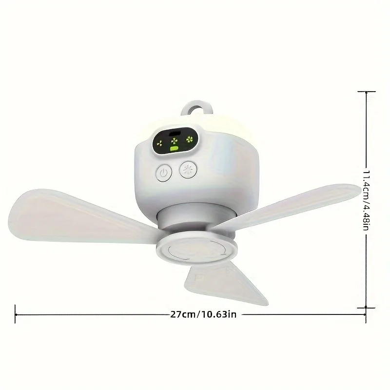 Portable Camping Fan With LED Light, Rechargeable Remote Control Small Ceiling Fan ,Dormitory With Night Light, For Outdoor Tent