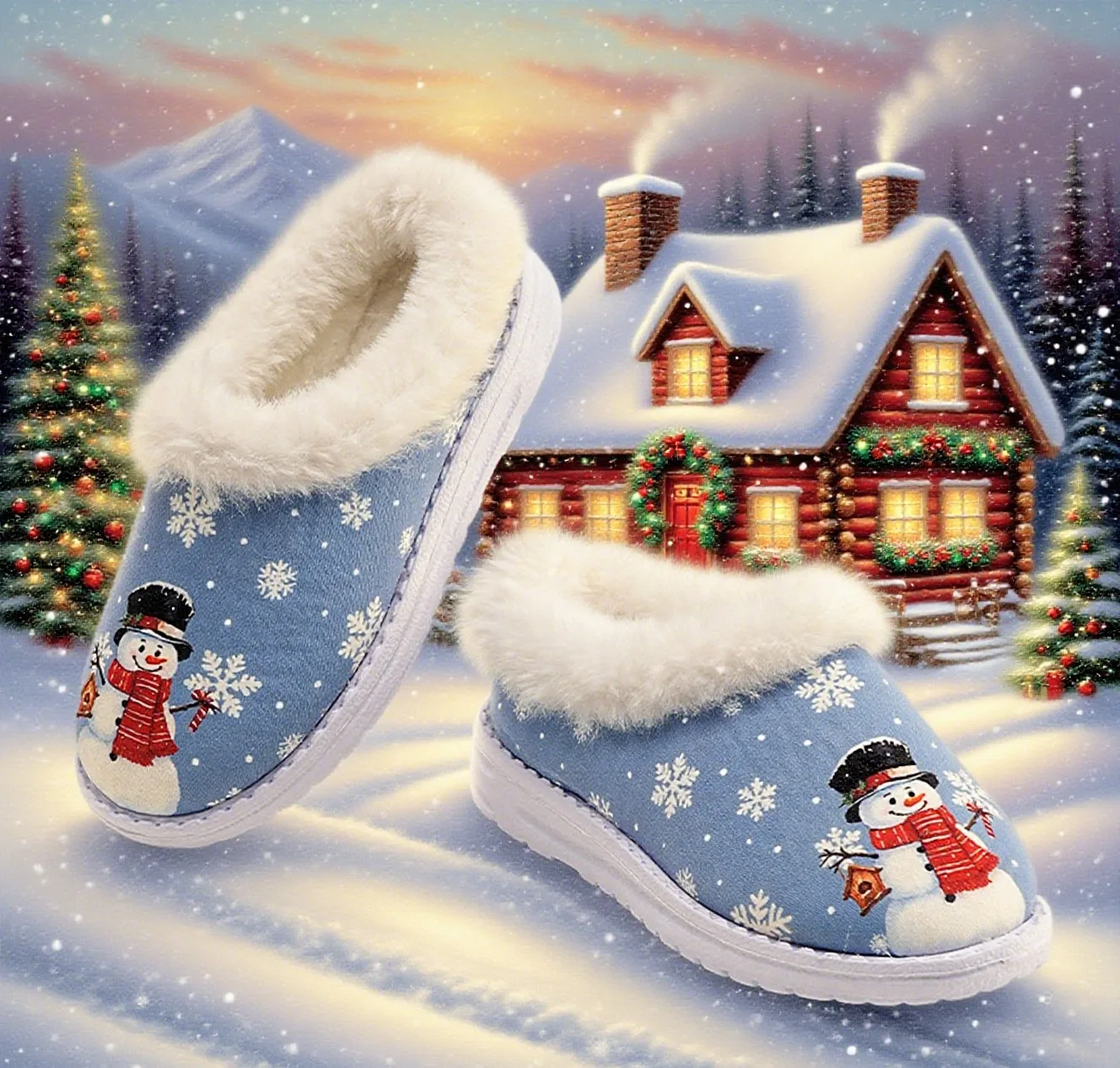

Snowman Pattern Children's Slippers Lightweight Anti-Slip Thick Warm Home Fur Slippers Christmas Design KidsCozy Indoor Footwear