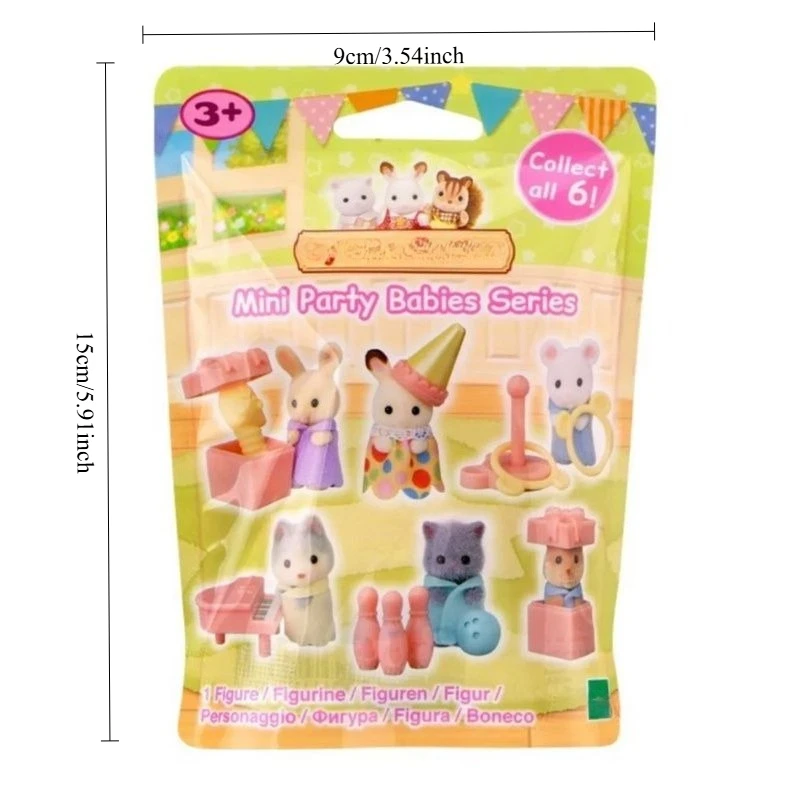 Sylvanian Families Mini Party Babies Series, Random 1 Piece Out of 6 Styles, Flocked Mini Animal Collectible Figure blind bag