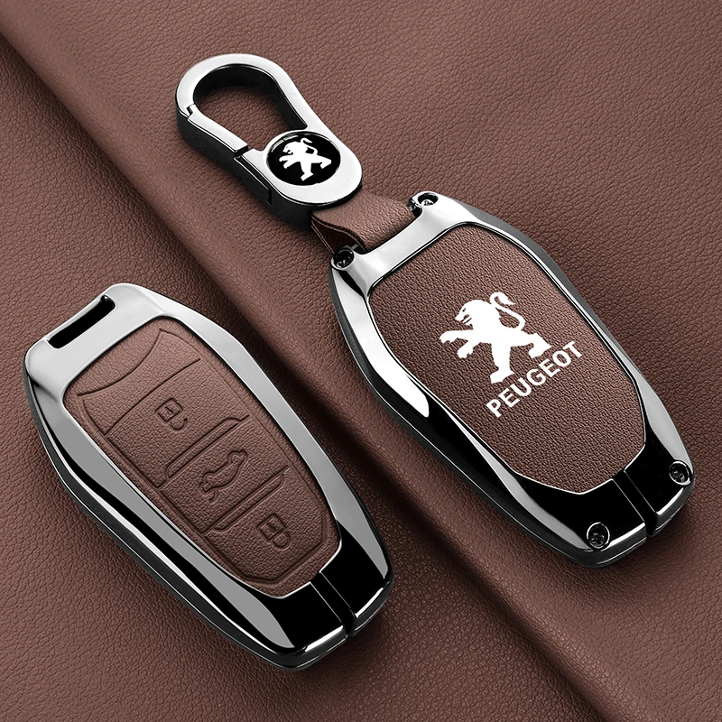 

Zinc Alloy Leather Car Remote Key Case Cover Shell For Peugeot 207 208 3008 206 308 508 2008 407 5008 301 Keychain Accessories