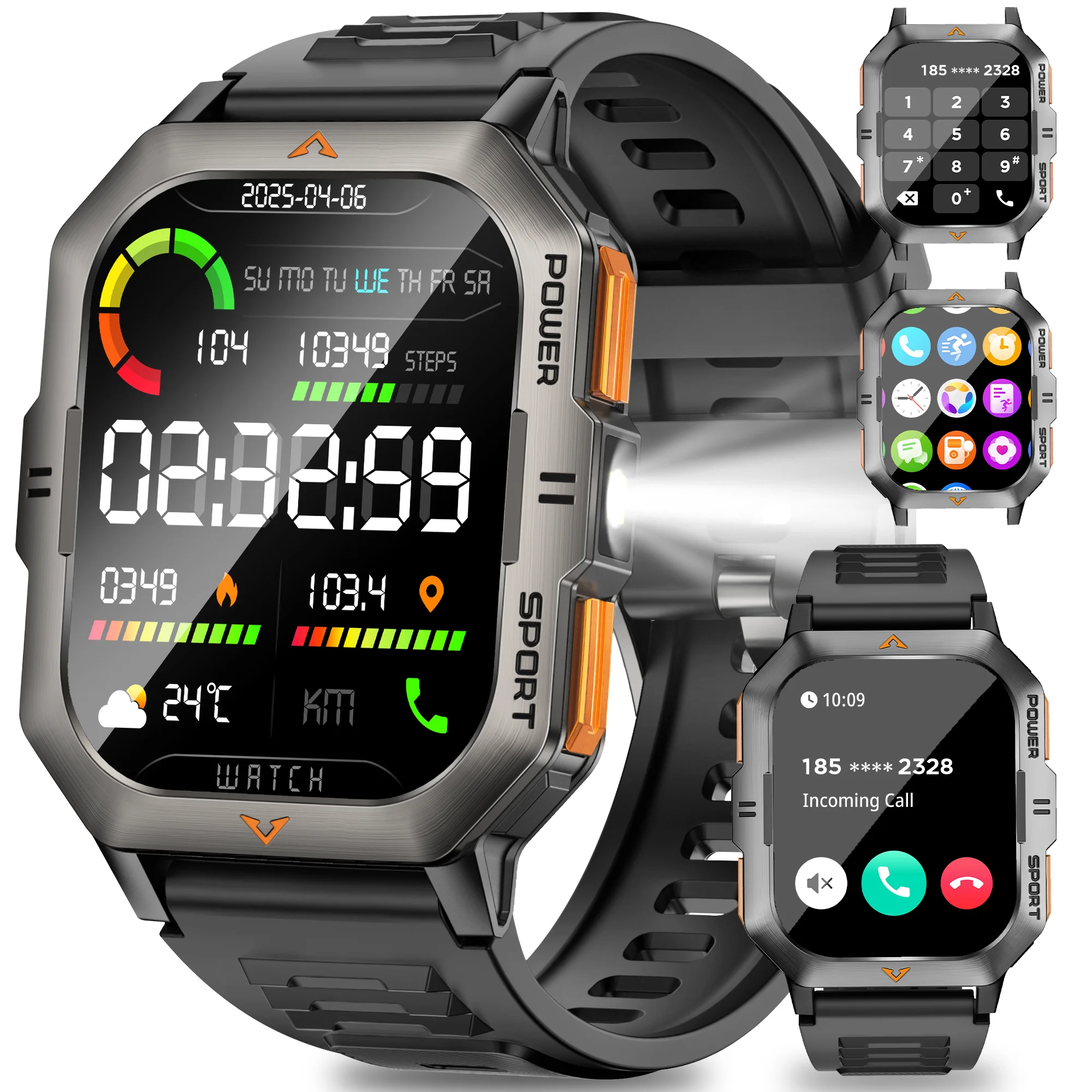 

Новые смарт-часы 2026 года с Bluetooth-вызовами для мужчин, полноэкранные, с монитором здоровья, пульсометром и фонариком