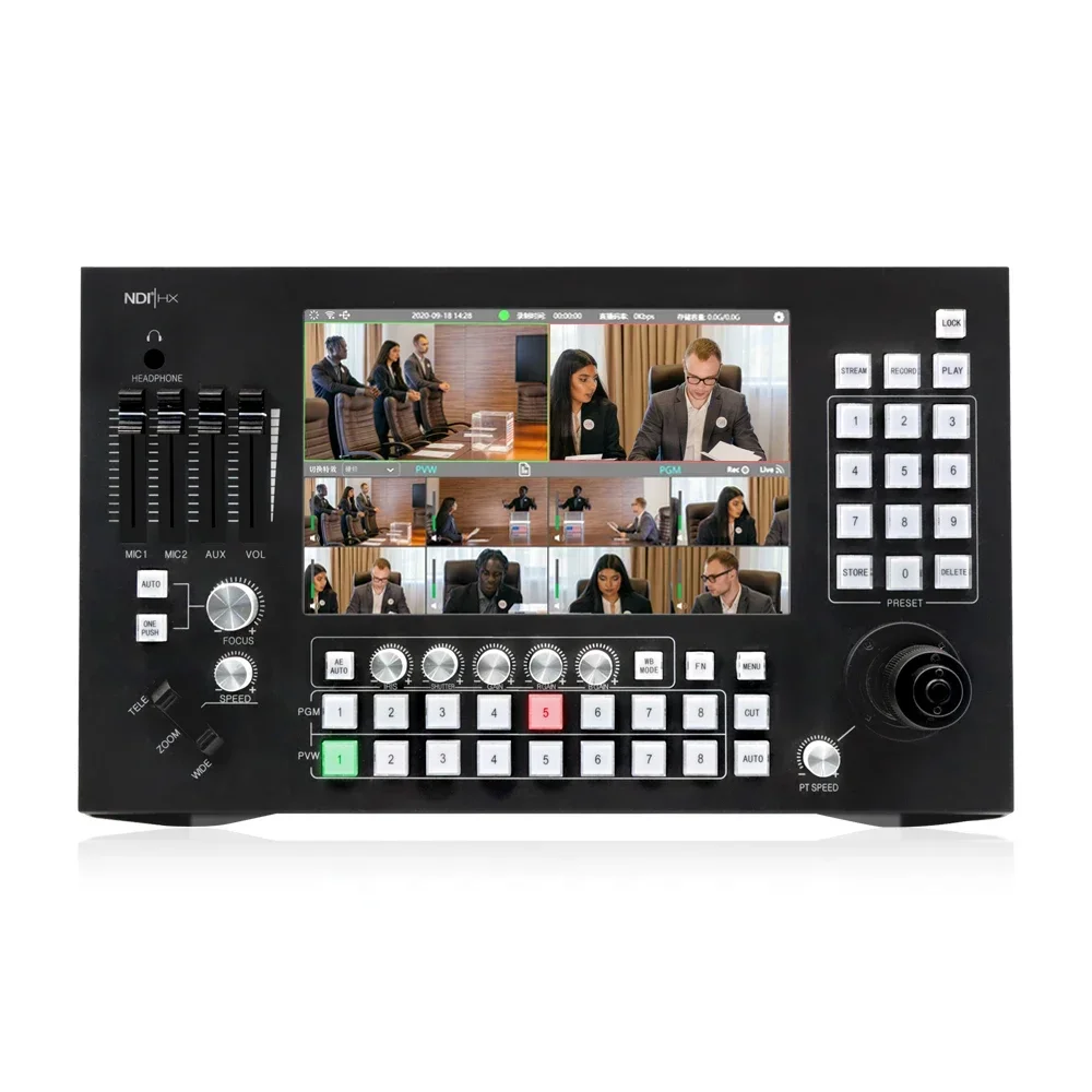 JJTS livestreaming video switcher controller keyboard 8 input video switcher live stream HDMI NDI broadcast consol switcher