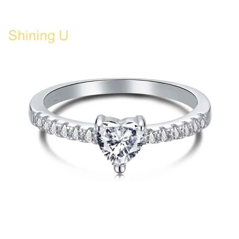 

Shining U S925 Silver Heart High Carbon Daimond Gems Ring for Women Fine Jewelry Anniversary