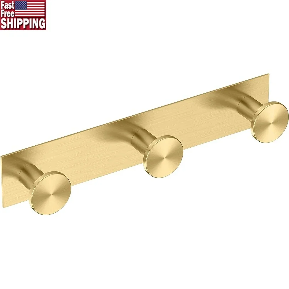 

Brushed Brass Wall Mounted Triple Hook Rack Durable Metal Coat Towel Organizer Spa Bathroom Entryway Storage Solution