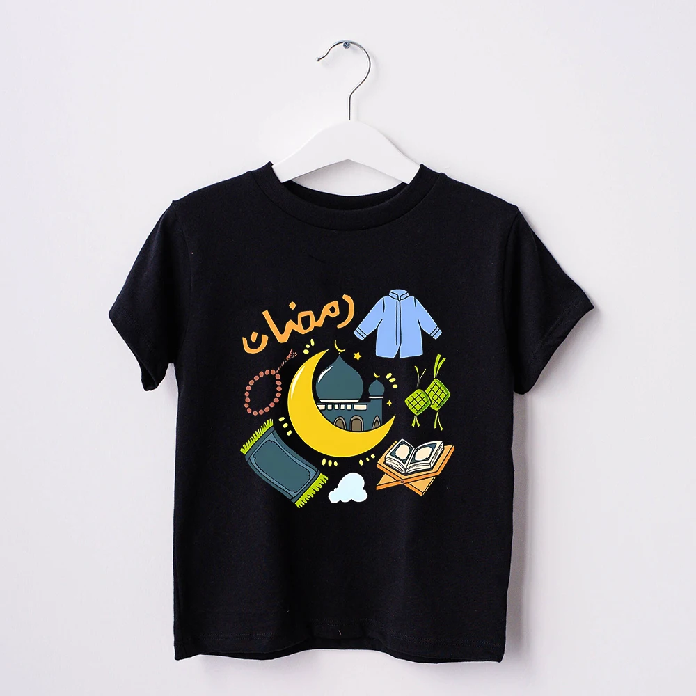 Ramadan Kareem Kid Tshirt Eid Mubarak Boys Girls Printed Tee Muslim Boys Girls Clothes Islamic Celebration Shirts Clothes