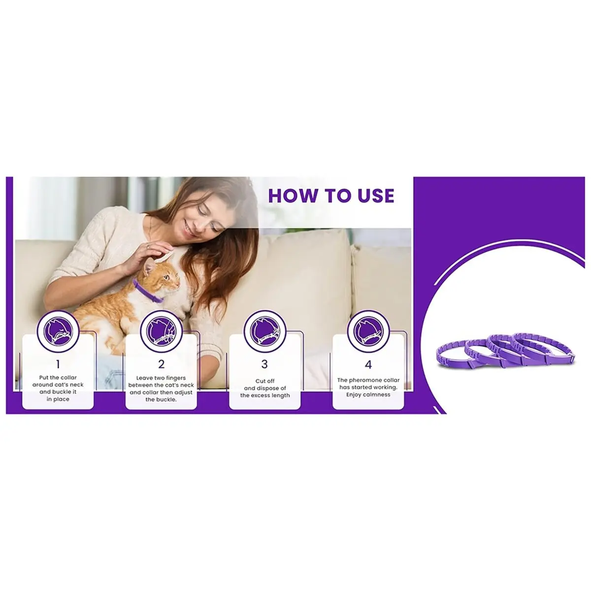 Utility Design Calming Collars for Cats, Cat Calming Collars for Anxiety Relief,Breakaway Collars,Soothing Effect 4 Pcs