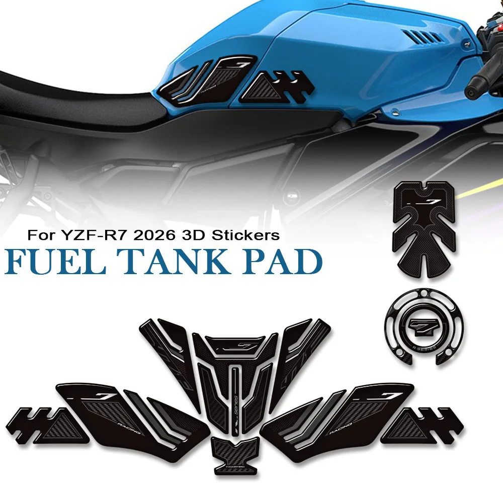 For YZF-R7 YZFR7 2026 Motorcycle Tank Pad Knee Grips Gas Fuel Cap Protector Anti Slip Traction Stickers Fairing Fender Decals