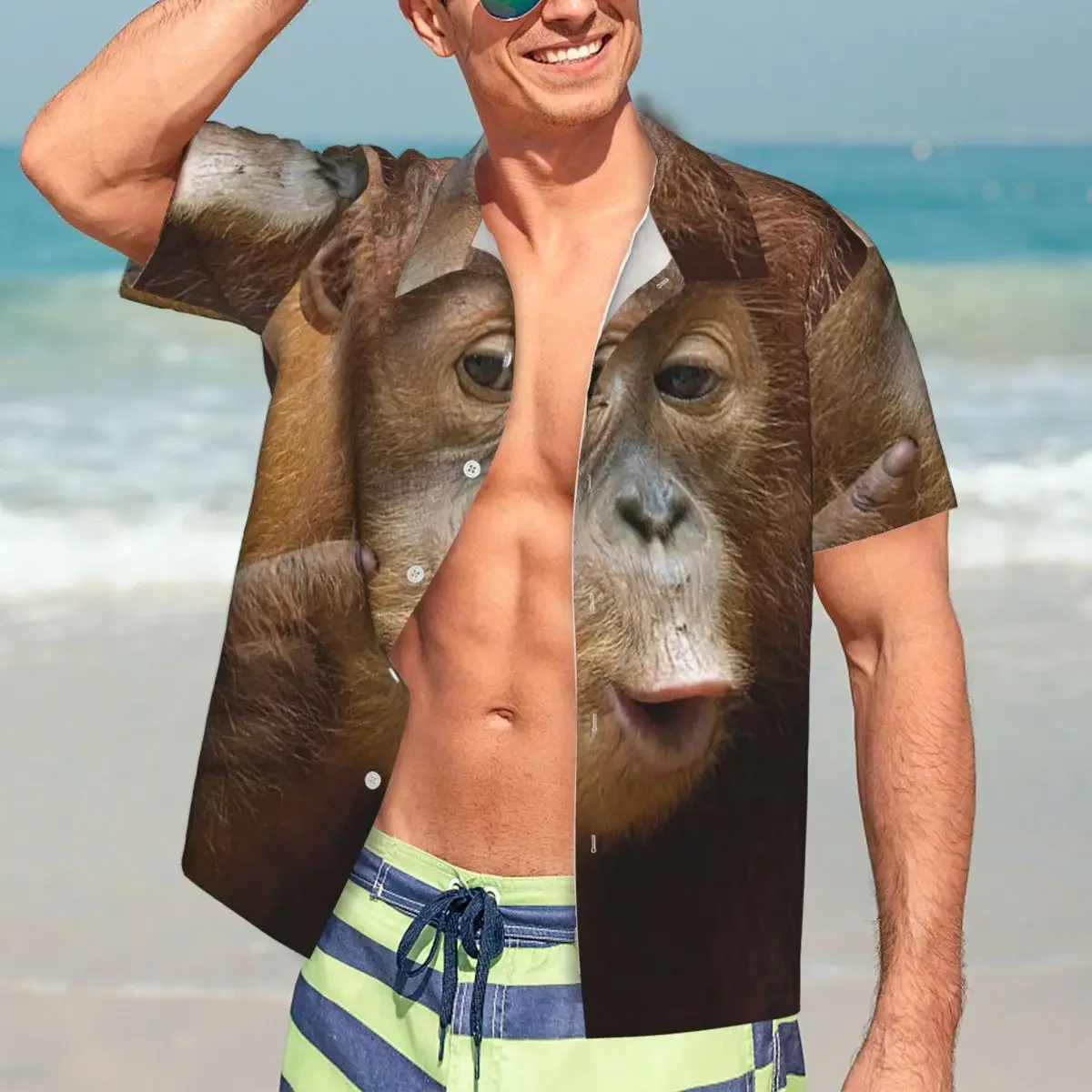 Gorilla Face Print Hawaiian Shirts Fashion Men Short Sleeve Shirt for Summer Beach Men's Lapel Tops