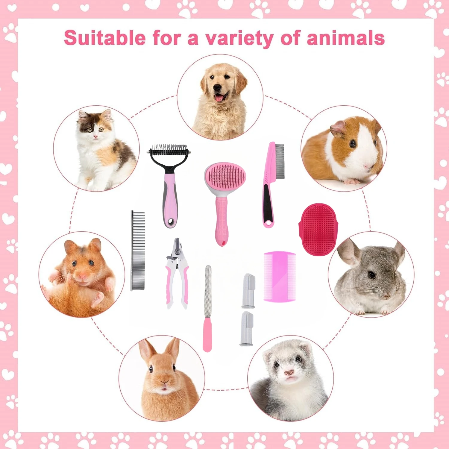 Dog grooming brush set of 10 pieces - hair removal brush for short haired dogs, brush for grooming small dogs